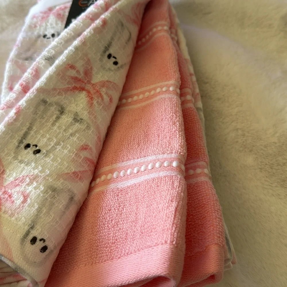 NWT Halloween Pink Bow Ghost Kitchen Towel Set